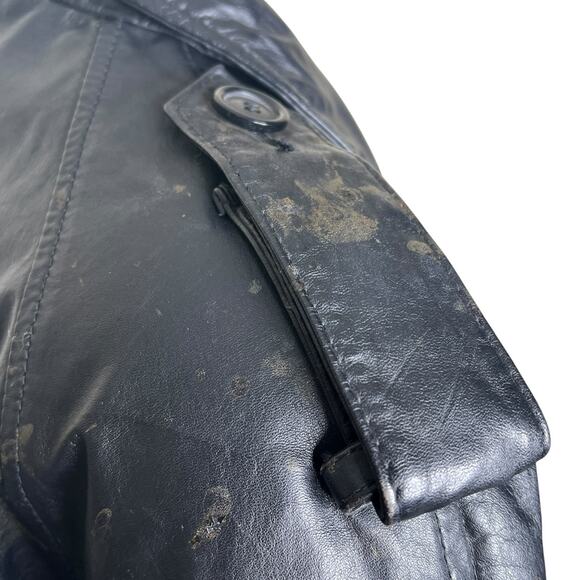 Pelle Studio Wilson's Leather VTG 90s Trench Coat FLAW Black Womens Small - Picture 6 of 9
